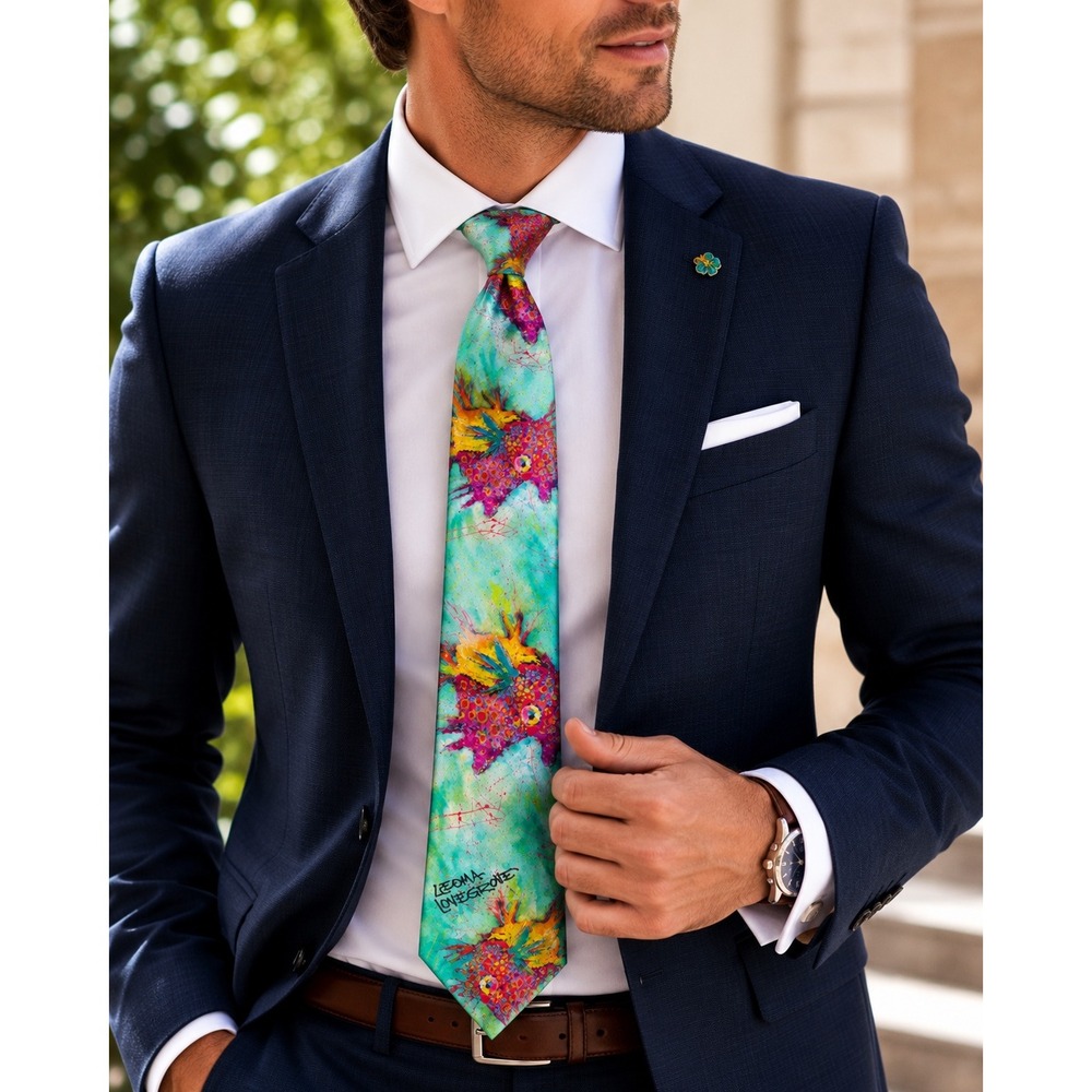Leoma‎ Lovegrove Tropical Fish Art Tie Colorful Wearable Art Microfiber Neck Tie